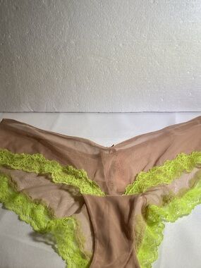 Victoria's Secret Nude Sheer Bikini Panty with Neon Yellow Lace
